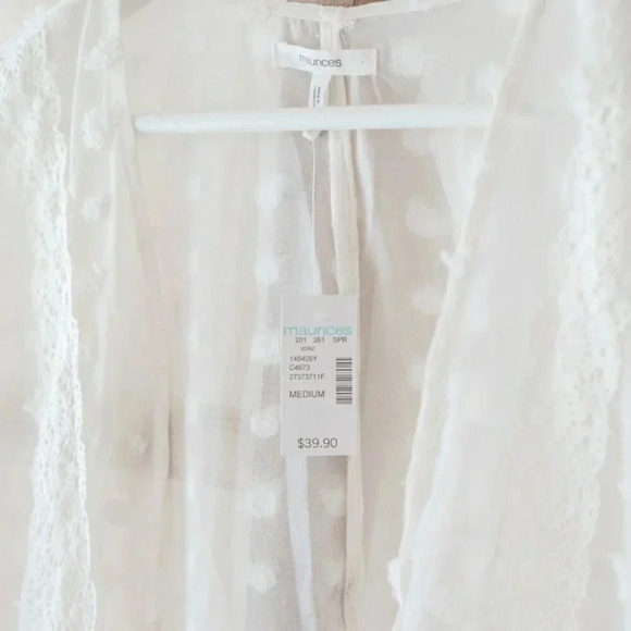 NWT! MAURICES SHEER CREAM WHITE SWISS DOT LACE MESH KIMONO SZ M - Picture 6 of 10